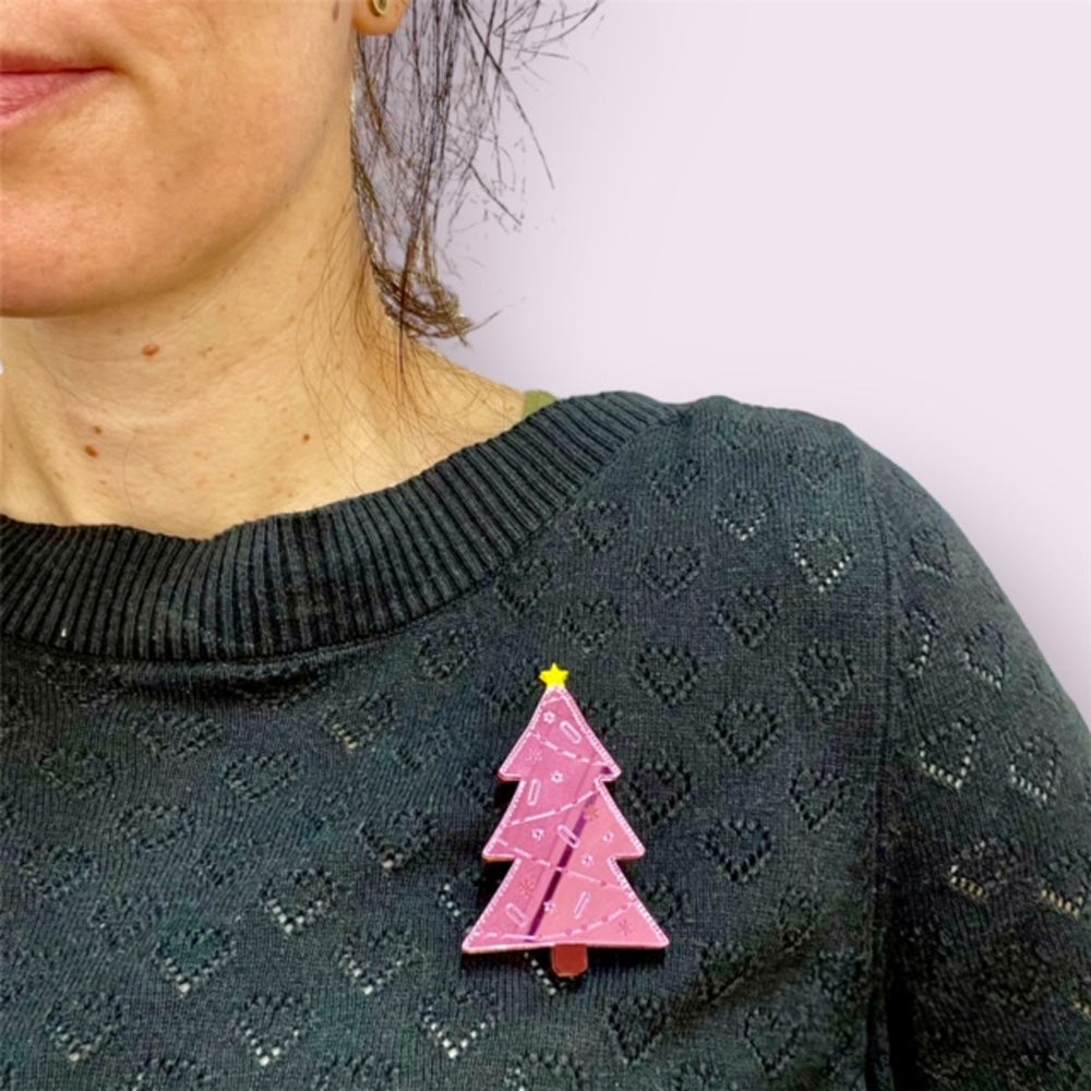 Christmas tree brooch pink